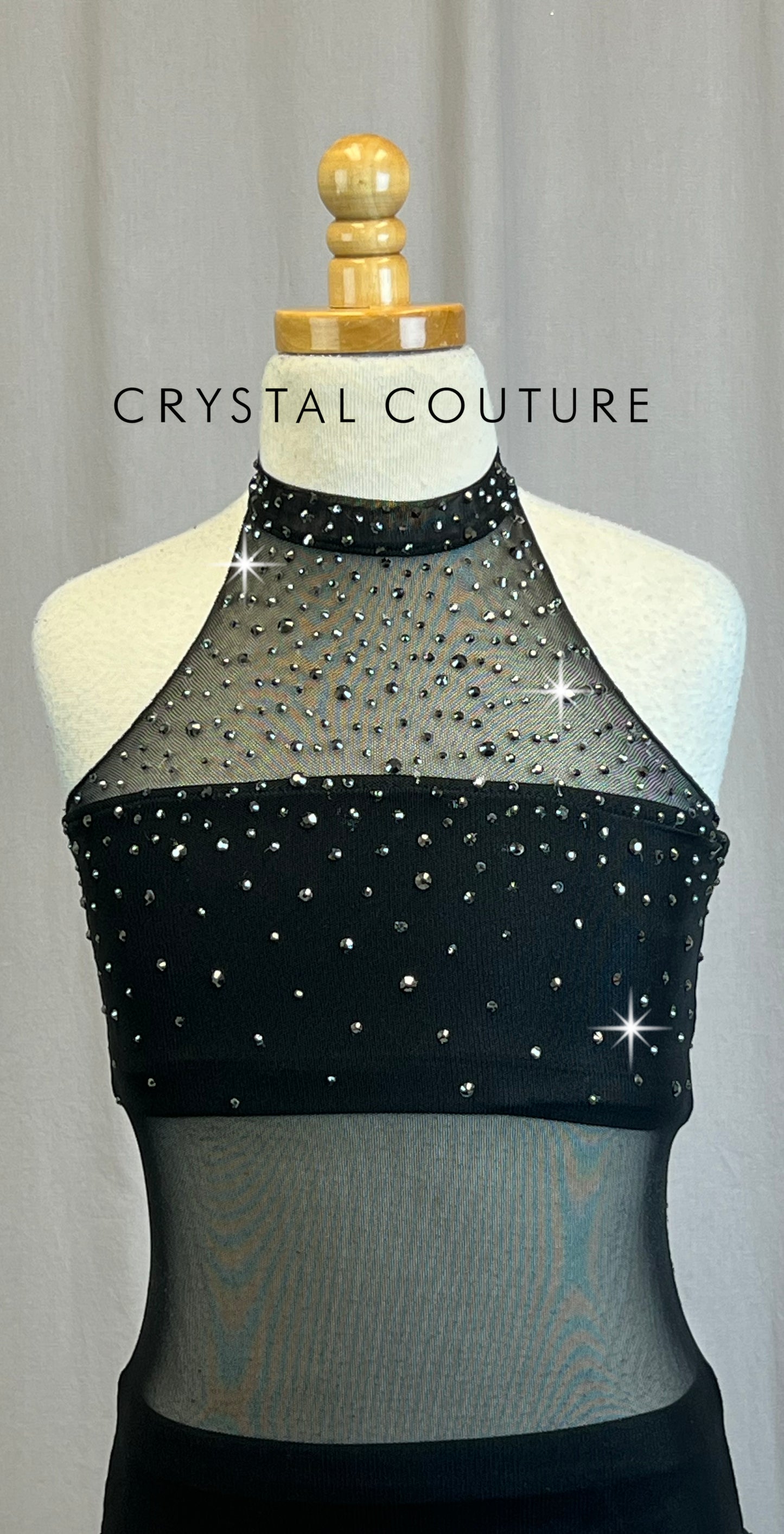 Custom Black Mesh Leotard with Attached Briefs and Bandeau Top