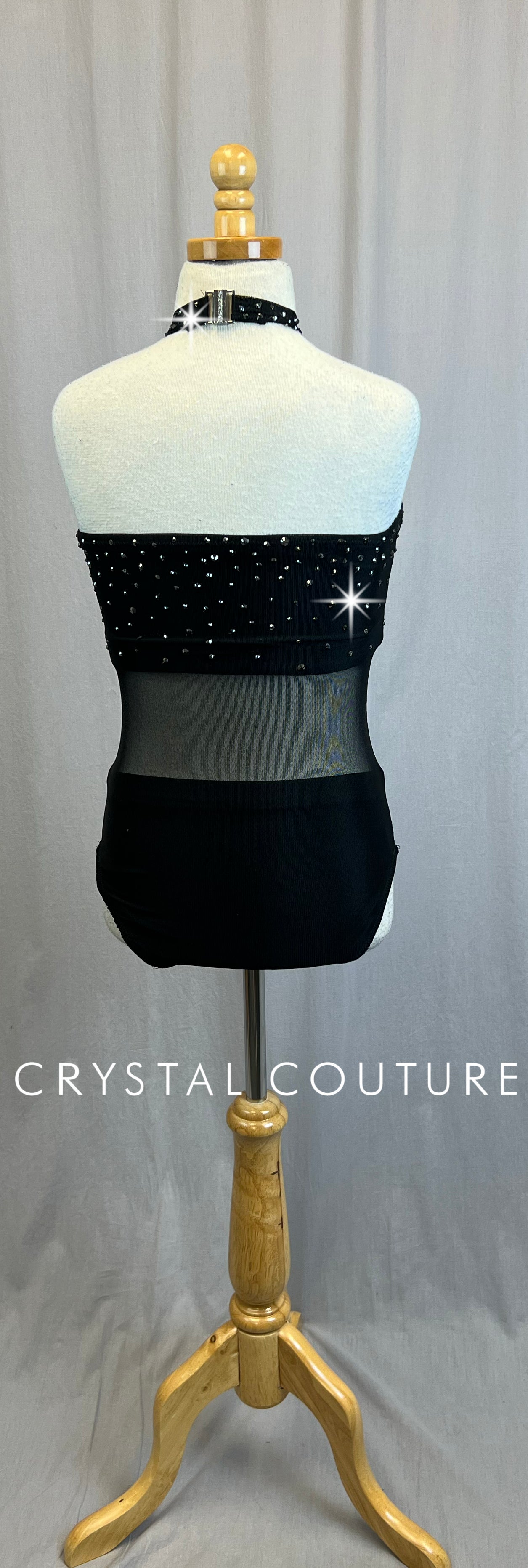 Custom Black Mesh Leotard with Attached Briefs and Bandeau Top