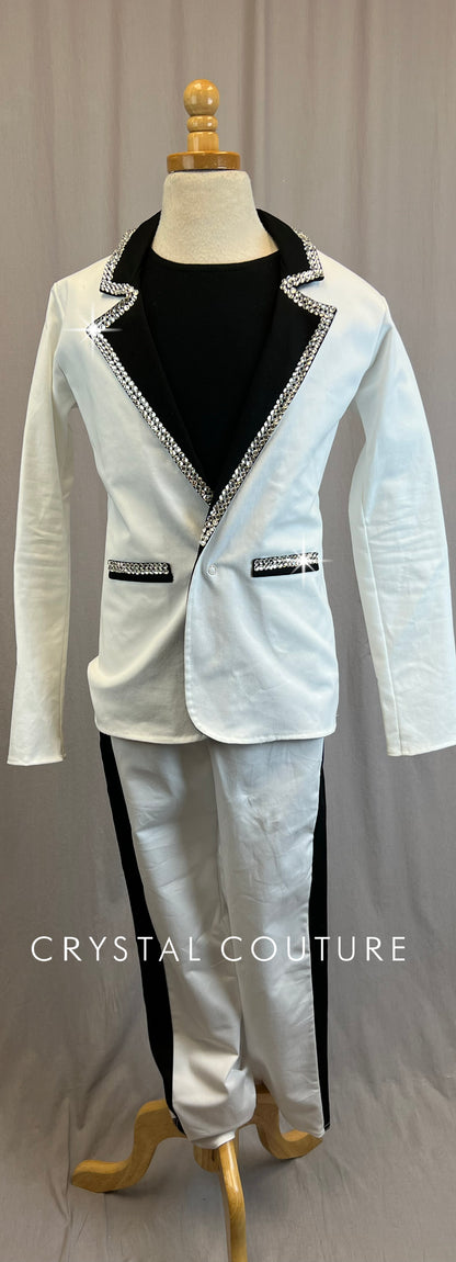Black and White Suit Jacket and Pants - With Black Top for Layering-Rhinestones
