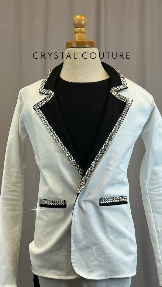 Black and White Suit Jacket and Pants - With Black Top for Layering-Rhinestones