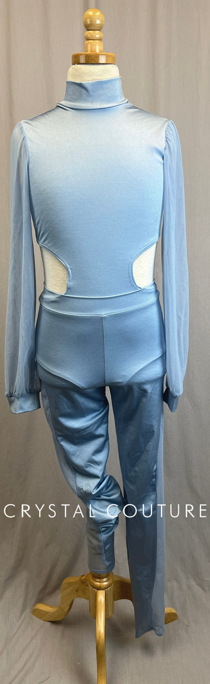 Pewter Blue Lycra and Mesh Long Sleeve and Pant Two-Piece Set