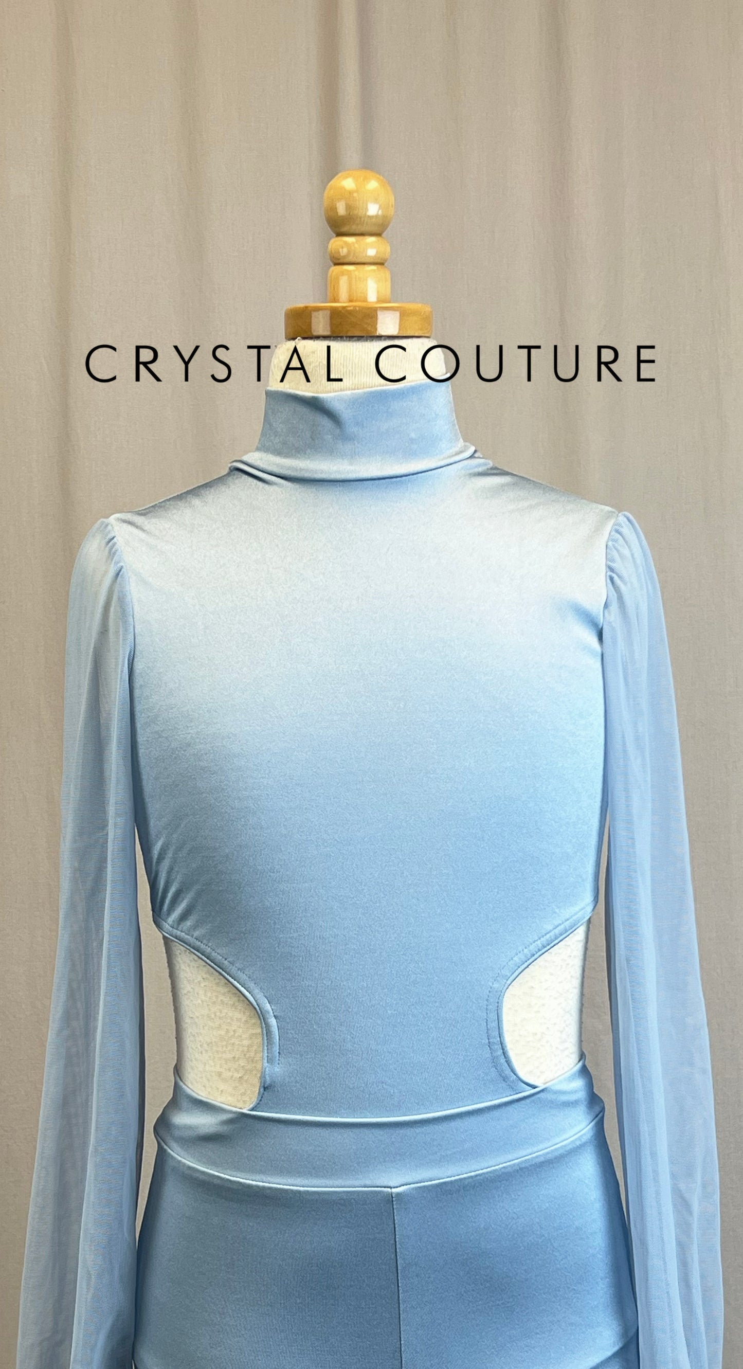 Pewter Blue Lycra and Mesh Long Sleeve and Pant Two-Piece Set