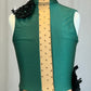 Forest Green Mock Neck Biketard with Black Woven Appliques - Rhinestones