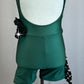 Forest Green Mock Neck Biketard with Black Woven Appliques - Rhinestones