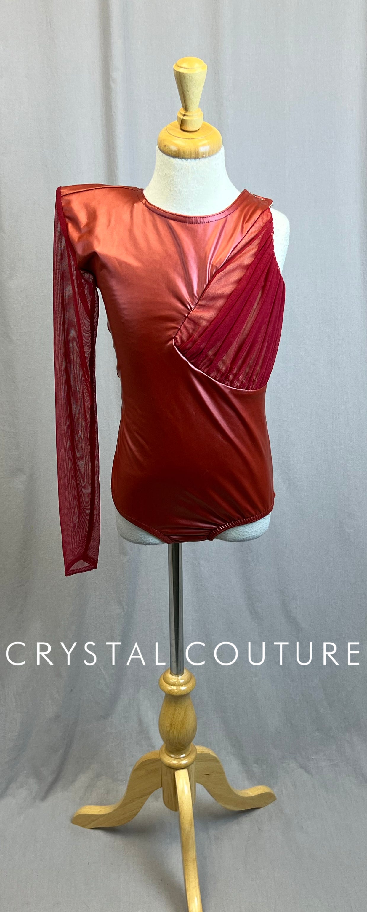 Red Metallic Asymmetrical Sleeve Leotard