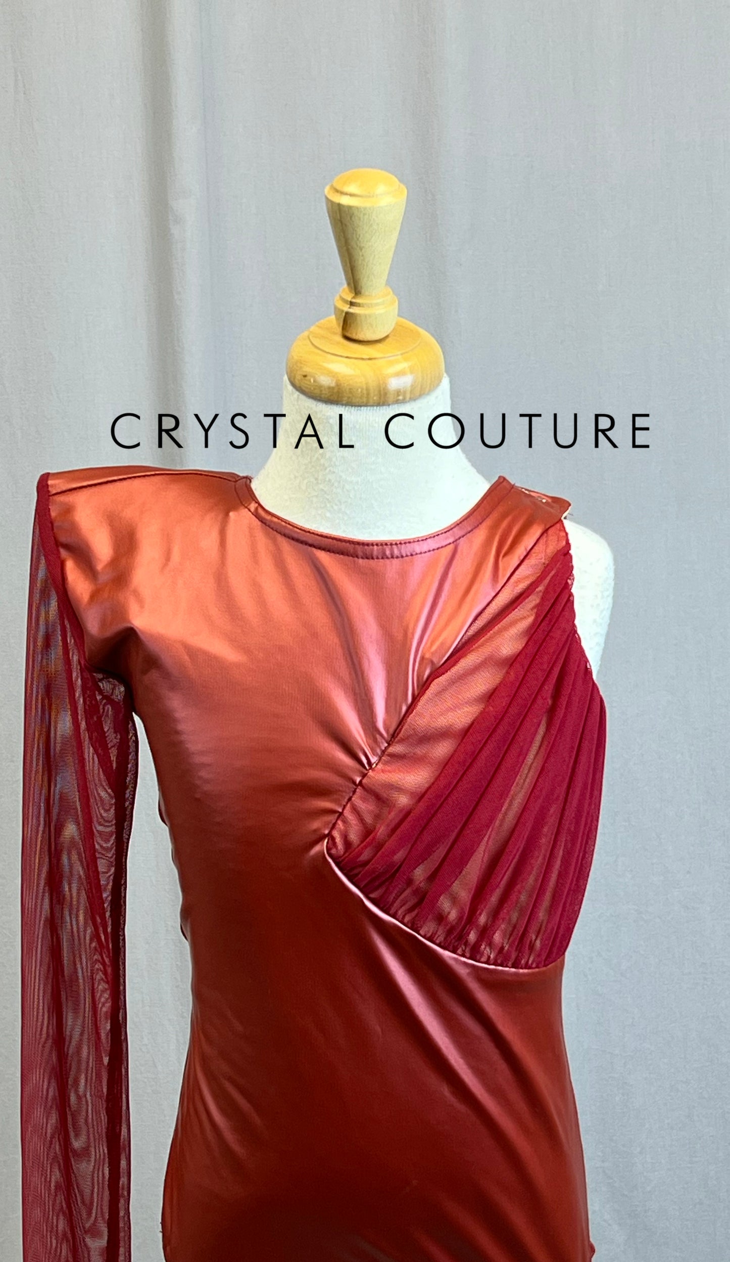 Red Metallic Asymmetrical Sleeve Leotard