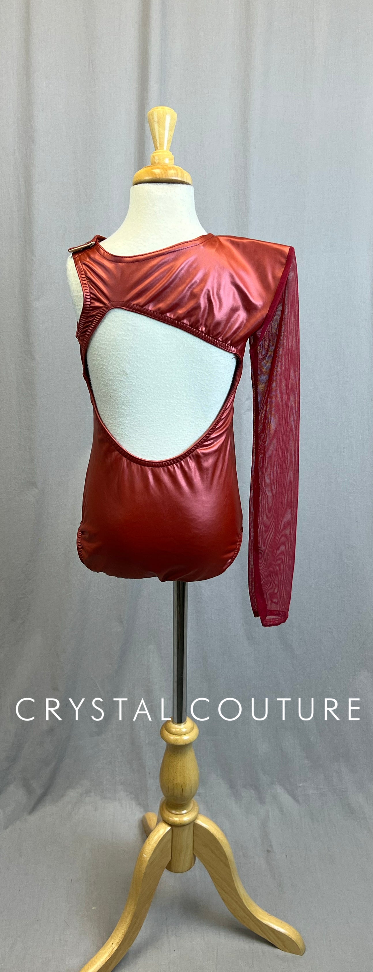 Red Metallic Asymmetrical Sleeve Leotard