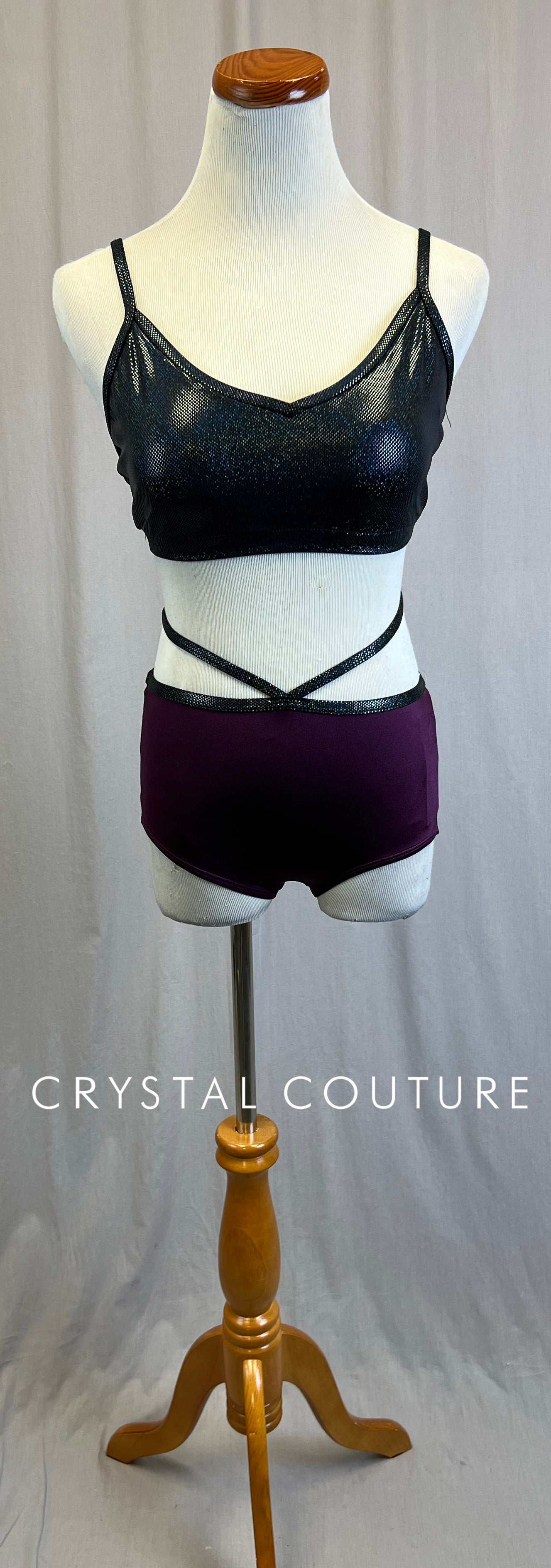 *Brand New* Plum and Black Holographic Brief and Bra Top Two-Piece Set