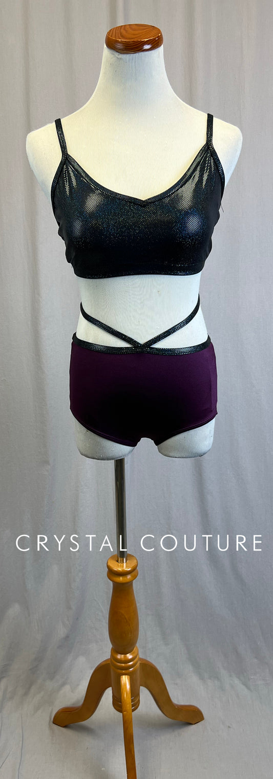 *Brand New* Plum and Black Holographic Brief and Bra Top Two-Piece Set