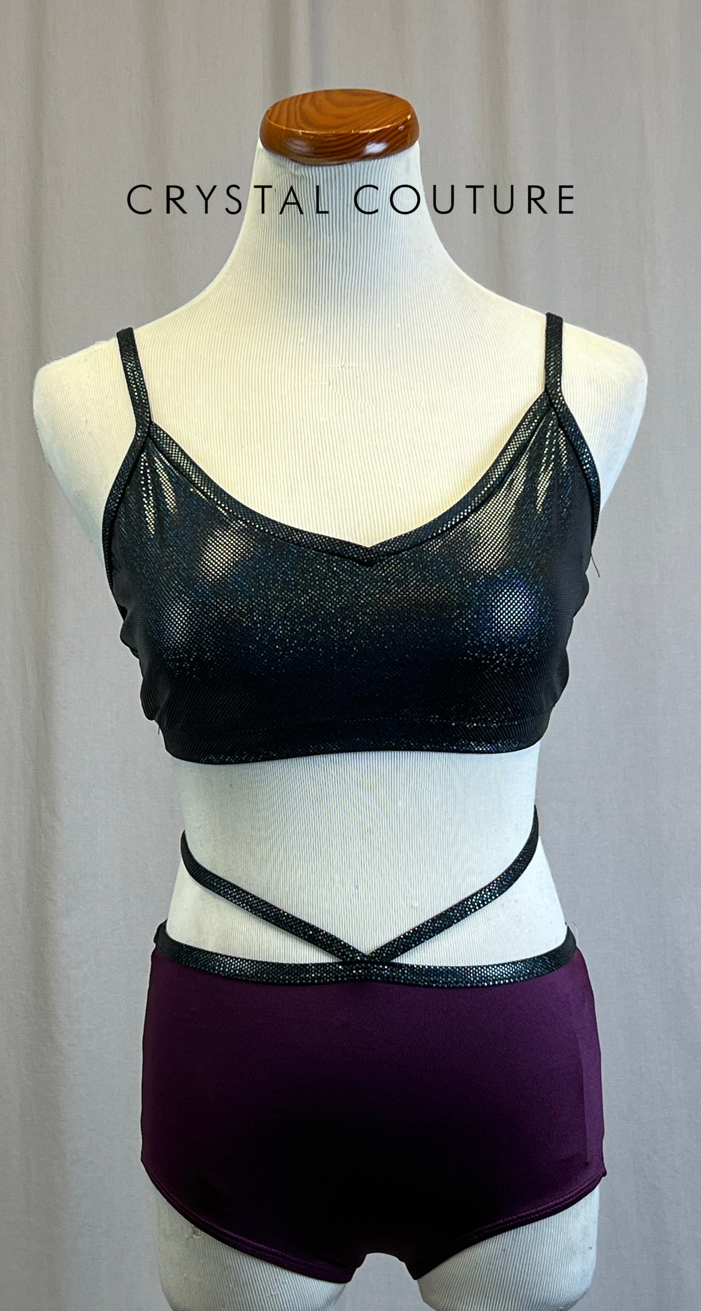 *Brand New* Plum and Black Holographic Brief and Bra Top Two-Piece Set