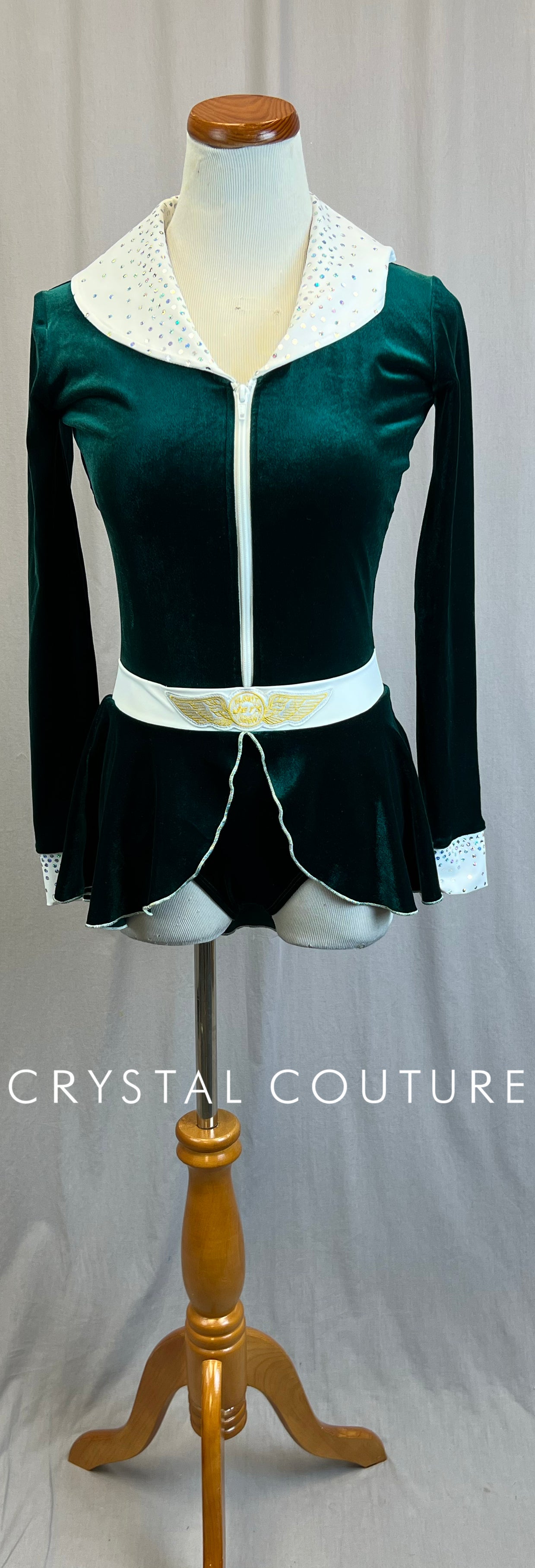 *Brand New* Dark Green Velvet Long Sleeve Leotard with White Accents and Pilot Wing Emblem