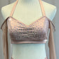 *Brand New* Rose Mesh Long Sleeve Crop Top and Half-Skirt Two-Piece Set - Rhinestones