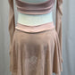 *Brand New* Rose Mesh Long Sleeve Crop Top and Half-Skirt Two-Piece Set - Rhinestones
