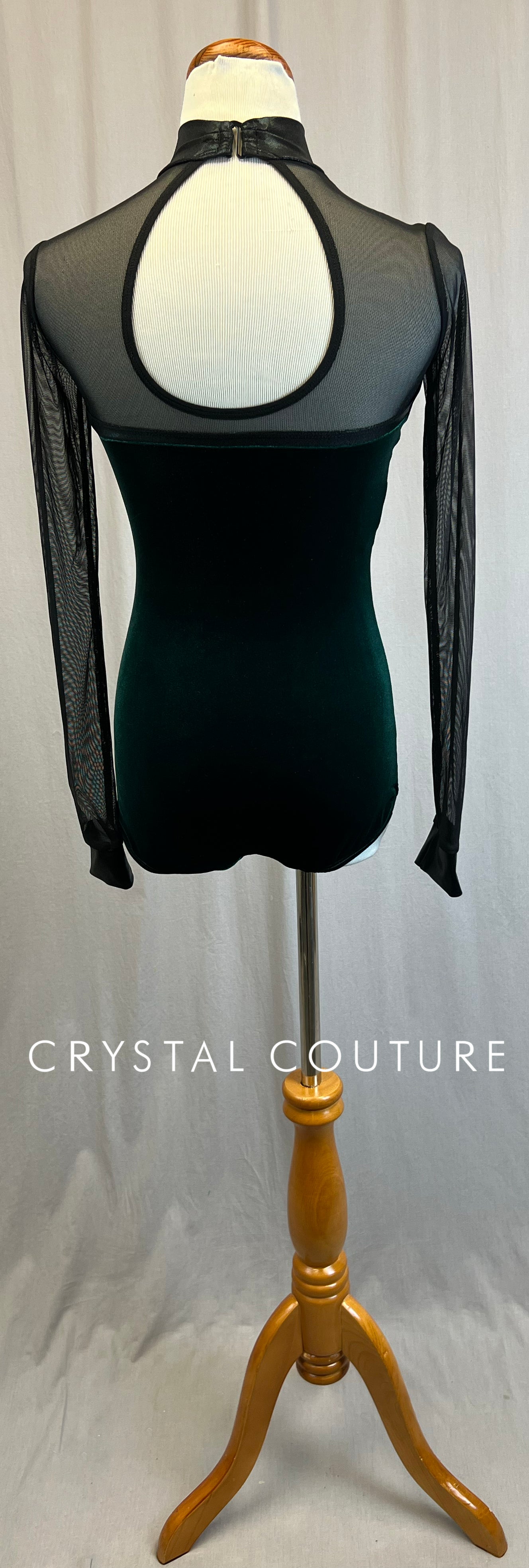 *Brand New* Dark Green Velvet and Black Mesh Long Sleeve Leotard