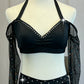 *Brand New* Black Mesh Long Sleeve Crop Top and Brief Two-Piece Set  - Rhinestones
