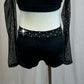 *Brand New* Black Mesh Long Sleeve Crop Top and Brief Two-Piece Set  - Rhinestones