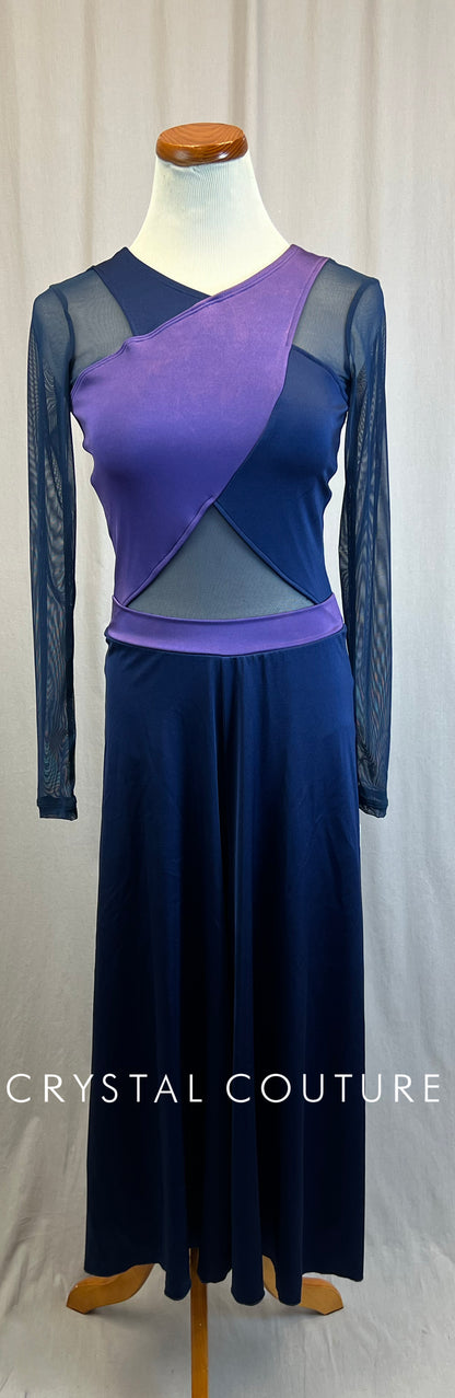 *Brand New* Purple and Eggplant Mesh Long Sleeve Colorblock Unitard