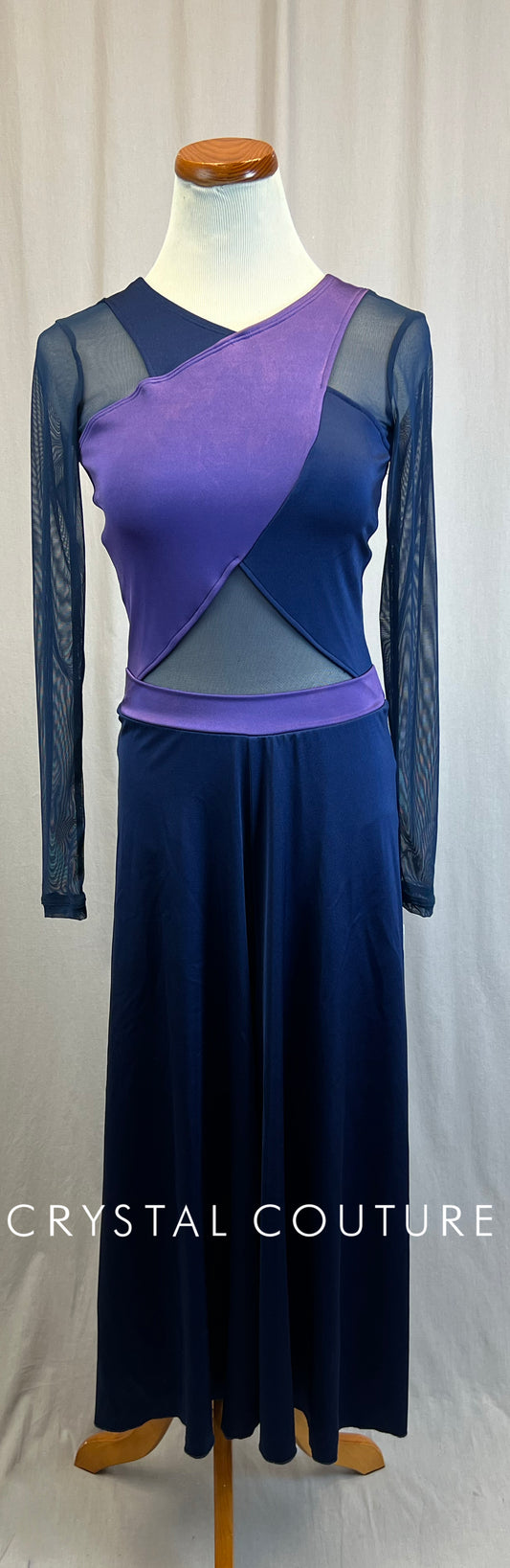 *Brand New* Purple and Eggplant Mesh Long Sleeve Colorblock Unitard