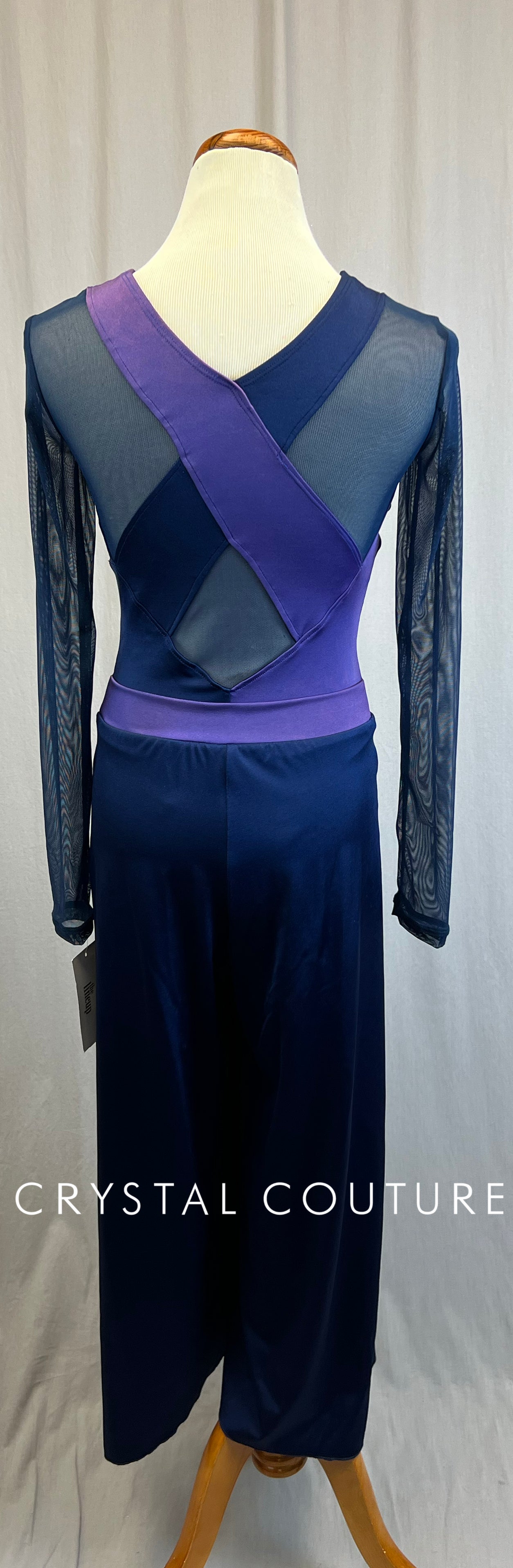 *Brand New* Purple and Eggplant Mesh Long Sleeve Colorblock Unitard