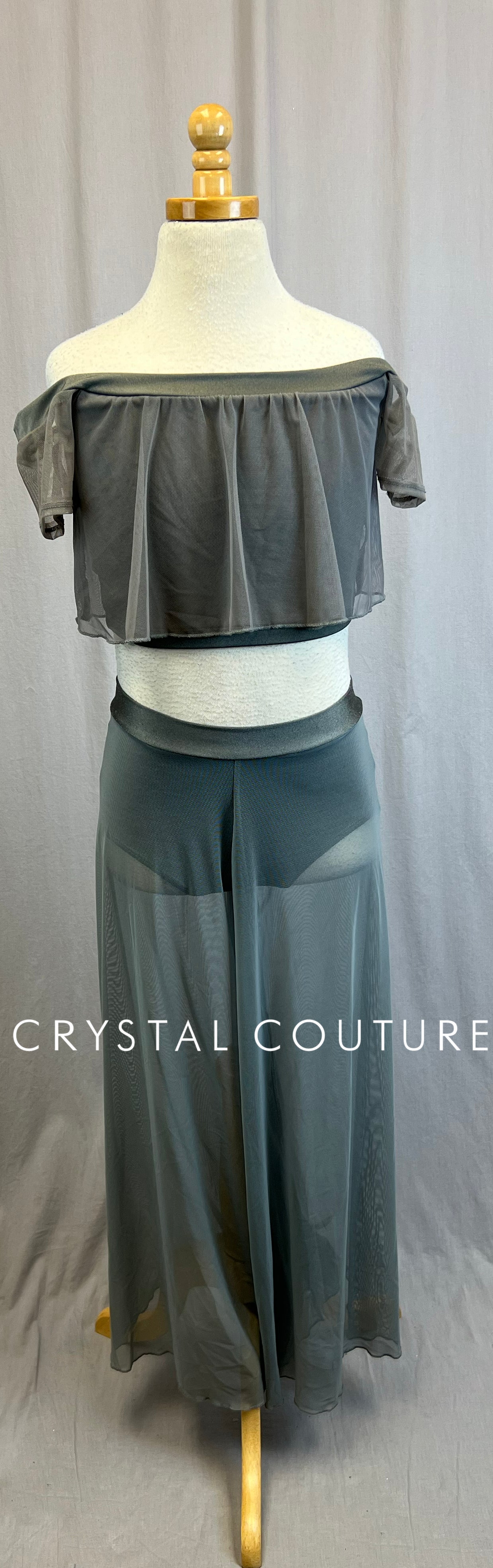 *Brand New* Gray Flutter Off The Shoulder Top and Mesh Pant Set