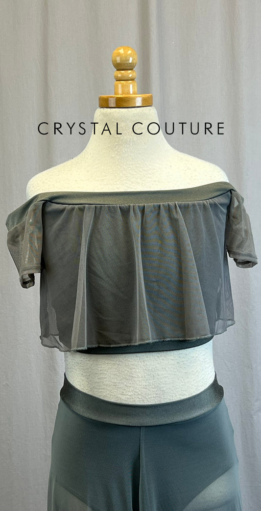 *Brand New* Gray Flutter Off The Shoulder Top and Mesh Pant Set
