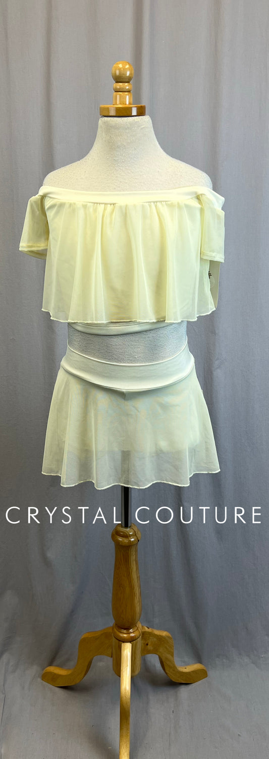 *Brand New* Butter Yellow/Cream Off The Shoulder Top and Mesh Skirt Set