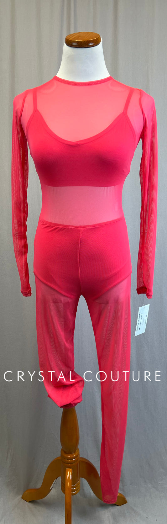 *Brand New* Hot Pink Long Sleeve Mesh Unitard