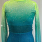 *Brand New* Green and Blue Glitter Mesh Long Sleeve Unitard  - Rhinestones