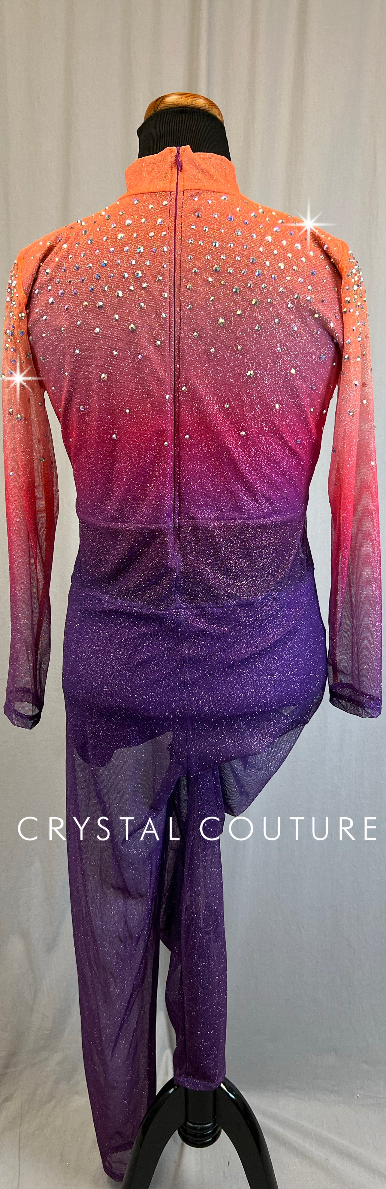 *Brand New* Orange,Pink, and Purple Glitter Mesh Long Sleeve Unitard  - Rhinestones