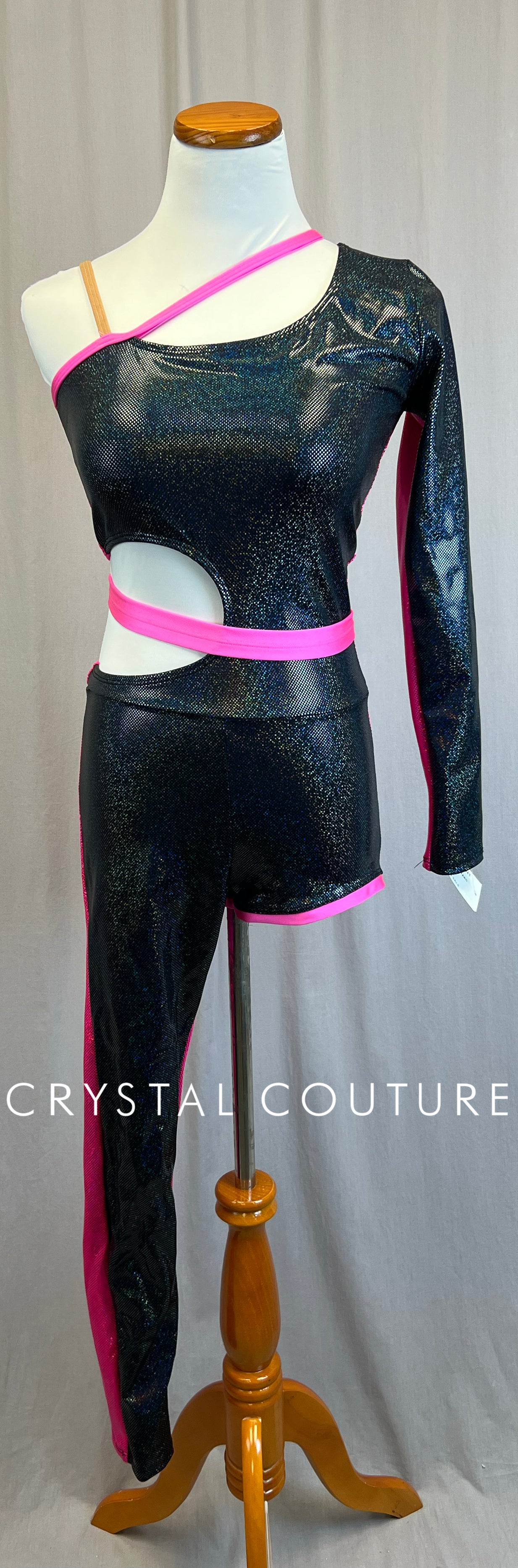 *Brand New* Black and Pink Holographic Asymmetrical Unitard