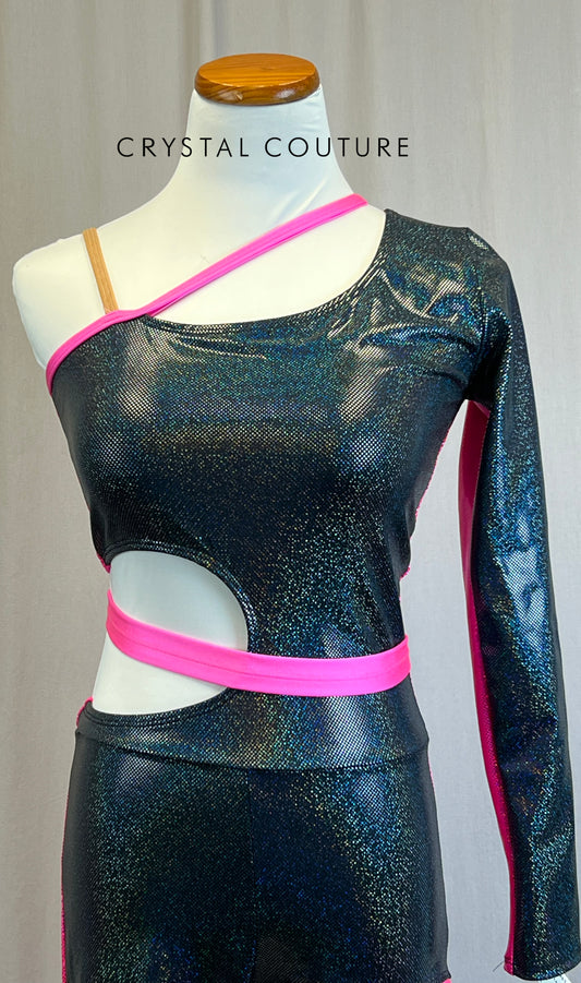 *Brand New* Black and Pink Holographic Asymmetrical Unitard