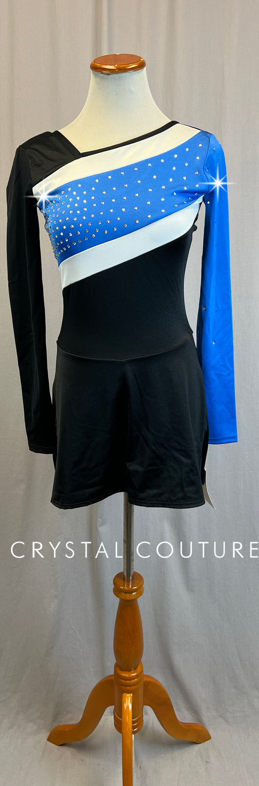*Brand New* Black and Blue Long Sleeve Skater Dress  - Rhinestones