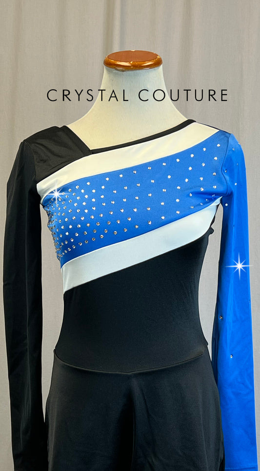 *Brand New* Black and Blue Long Sleeve Skater Dress  - Rhinestones