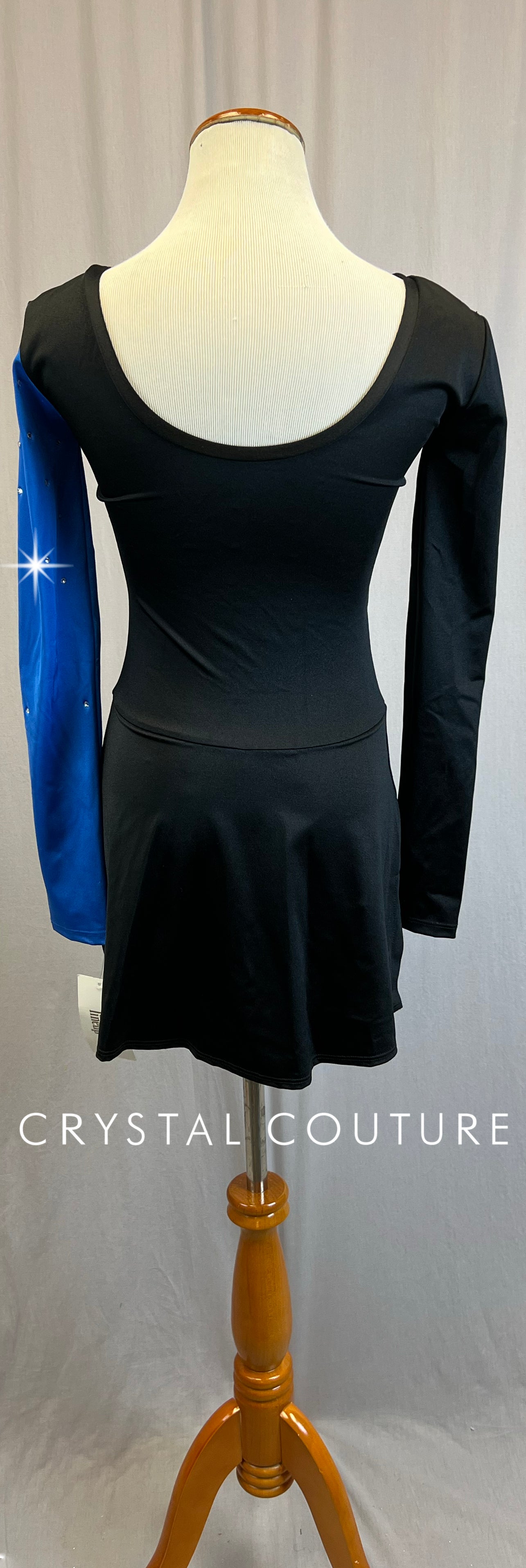 *Brand New* Black and Blue Long Sleeve Skater Dress  - Rhinestones