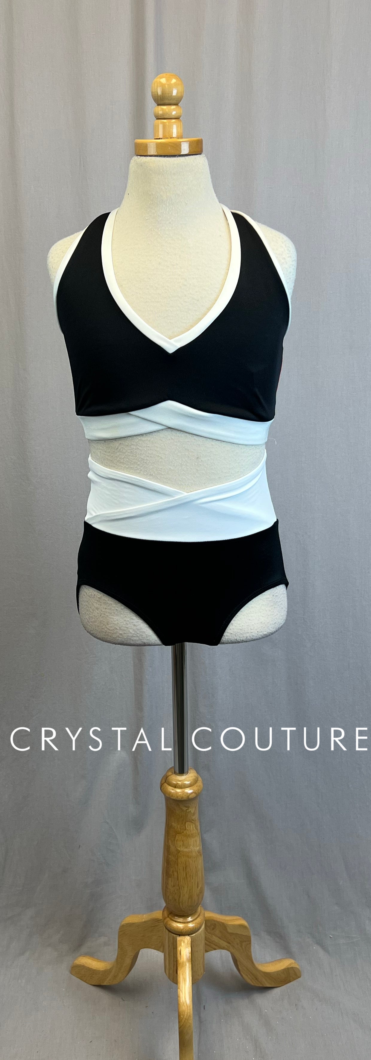 *Brand New* Black and White Bra Top and Brief Set, with Red Mesh Accent
