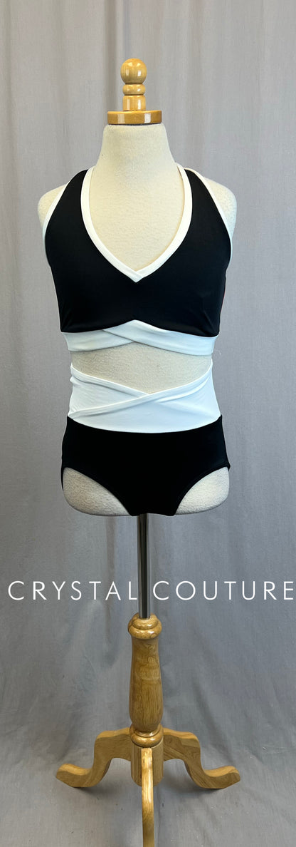 *Brand New* Black and White Bra Top and Brief Set, with Red Mesh Accent