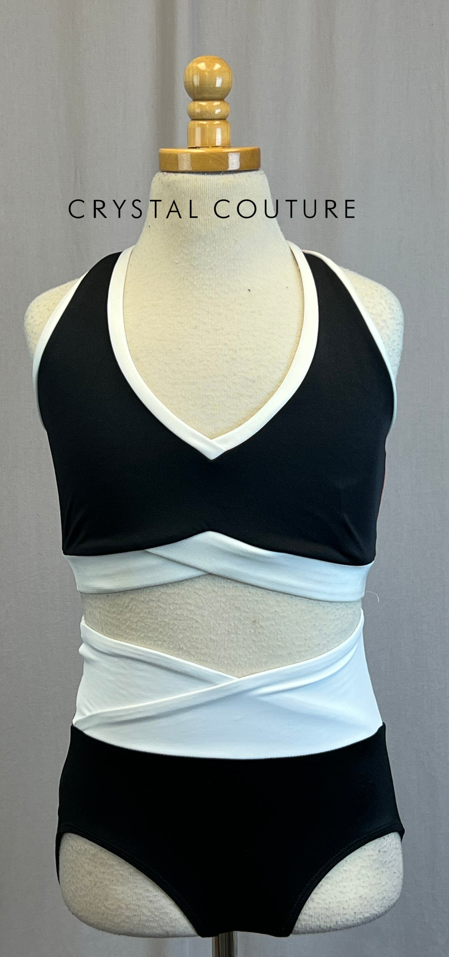 *Brand New* Black and White Bra Top and Brief Set, with Red Mesh Accent