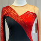 *Brand New* Black and Red Lycra and Sequin Long Sleeve Unitard with Tan Mesh Accents - Rhinestones