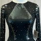 *Brand New* Black Lace and Metallic Lycra Long Sleeve Leotard with Peplum Skirt  - Rhinestones