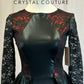 *Brand New*  Black Lace with Red and Black Metallic Lycra Long Sleeve Leotard with Peplum Skirt