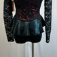 *Brand New*  Black Lace with Red and Black Metallic Lycra Long Sleeve Leotard with Peplum Skirt