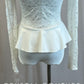 *Brand New*  White Lace with White Lycra Long Sleeve Leotard with Peplum Skirt