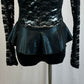 *Brand New* Black Lace and Metallic Lycra Long Sleeve Leotard with Peplum Skirt  - Rhinestones