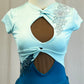 *Brand New* Light Blue and Teal Geometric Cap Sleeve Leotard with Gathered Skirt  - Rhinestones - Appliques
