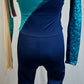 *Brand New* Teal and Navy Lycra and Sequin Long Sleeve Unitard with Tan Mesh Accents