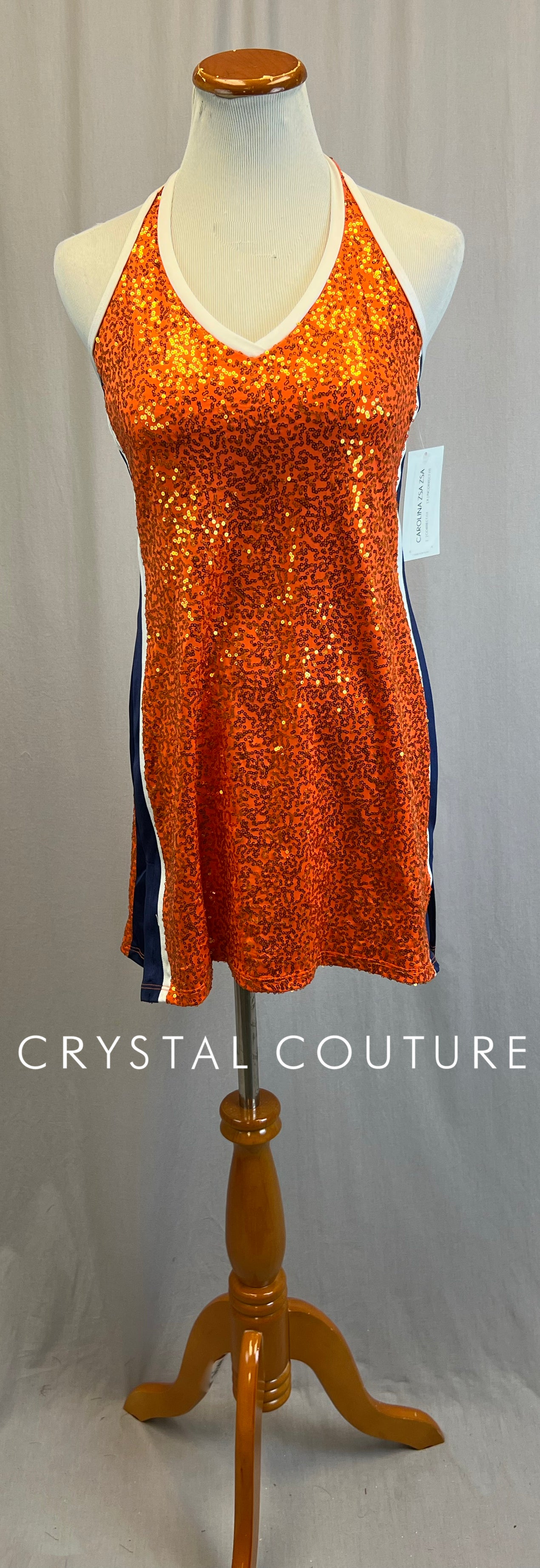 *Brand New* Orange Sequin Dress with Navy and White Accents