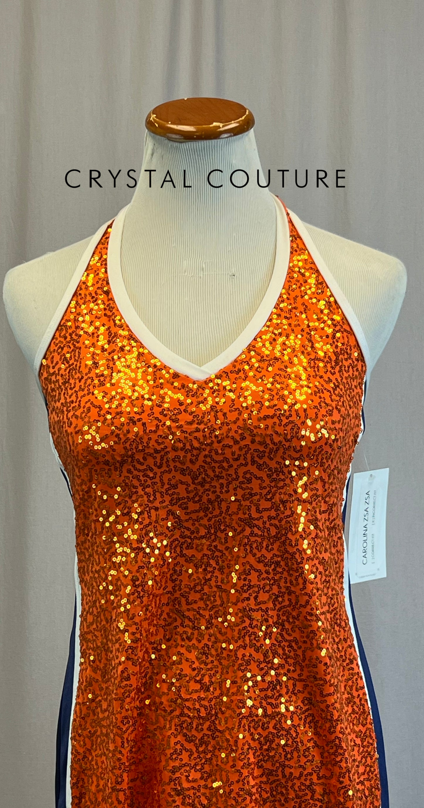 *Brand New* Orange Sequin Dress with Navy and White Accents