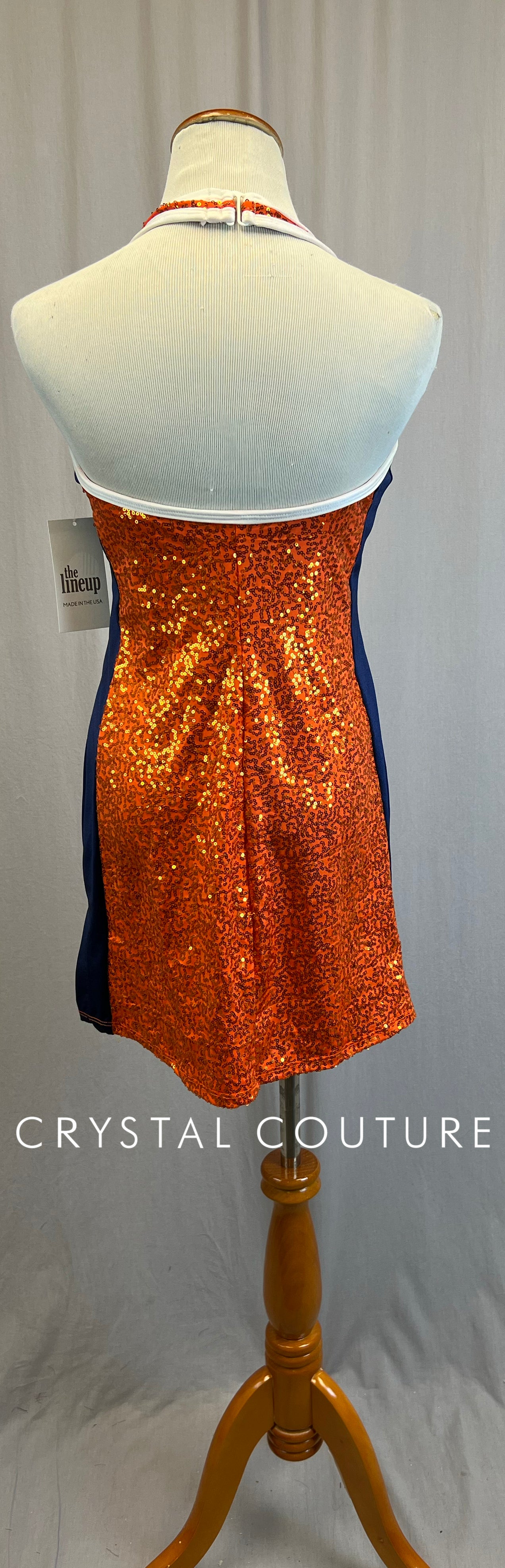 *Brand New* Orange Sequin Dress with Navy and White Accents