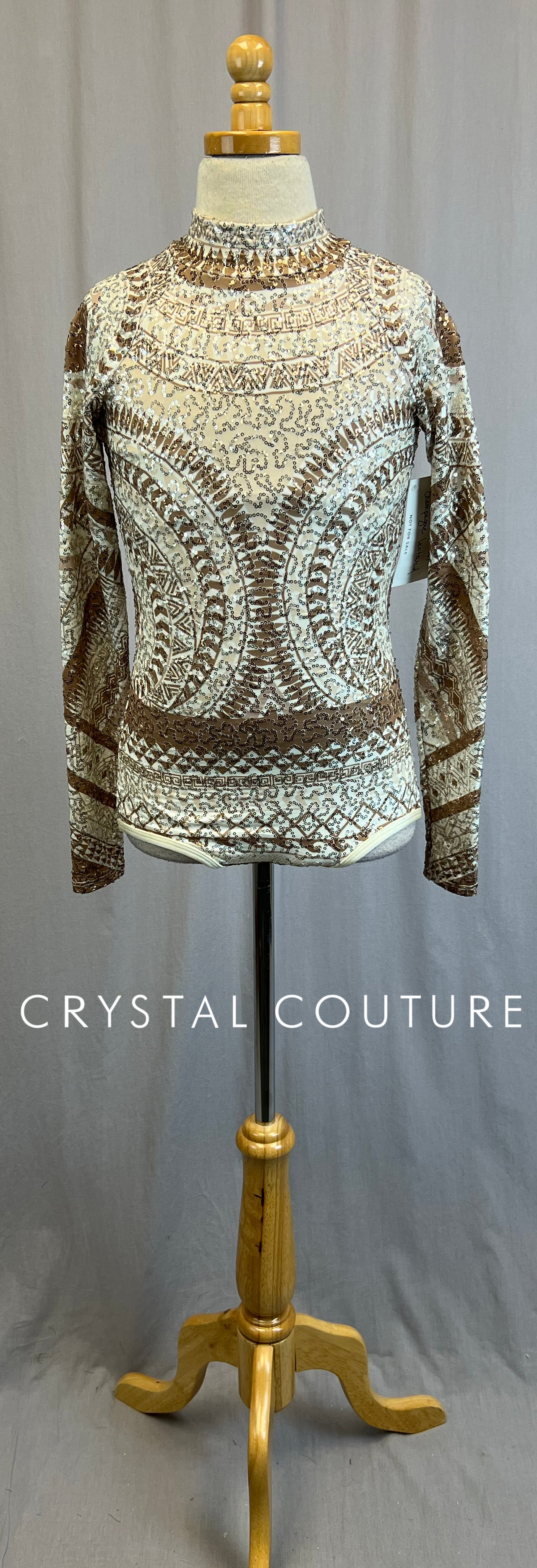 *Brand New* Cream, Tan and Brown Sequin Long Sleeve Leotard