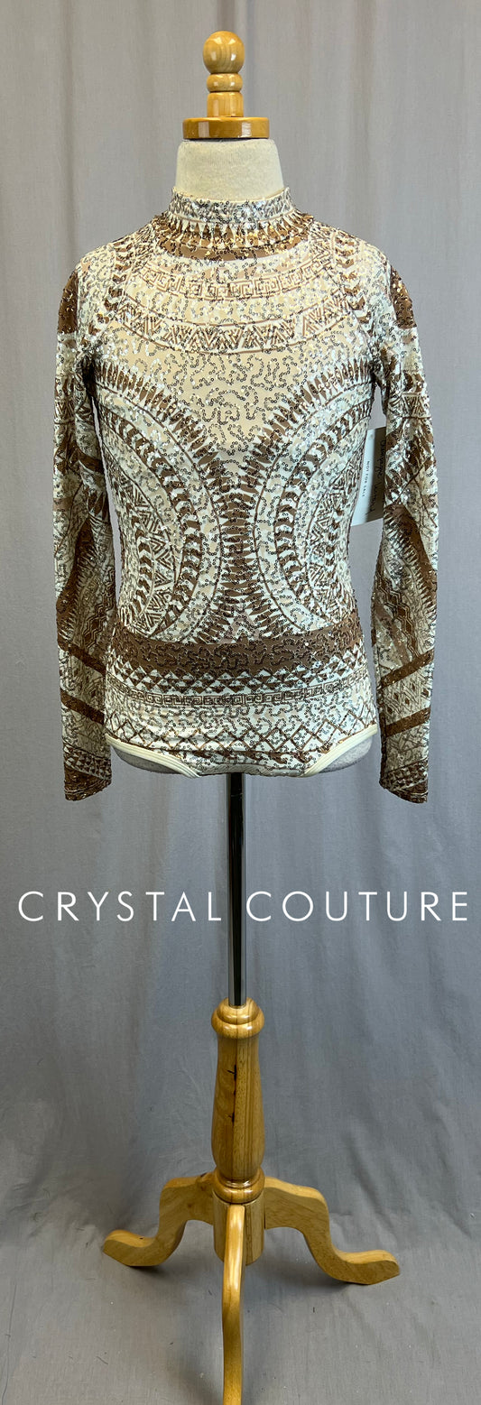 *Brand New* Cream, Tan and Brown Sequin Long Sleeve Leotard